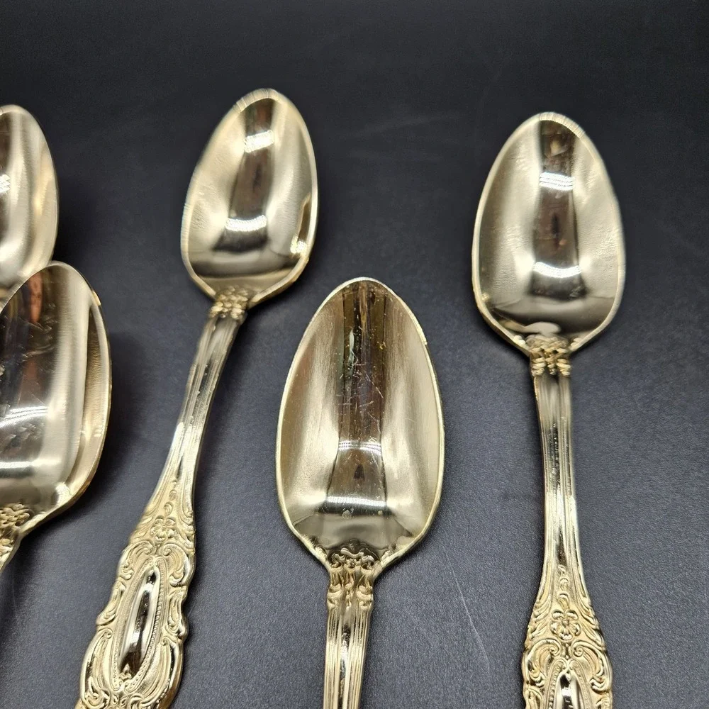 Towle Gold Electroplate Stainless 5 Teaspoons Flatware TWS545 Scrolls